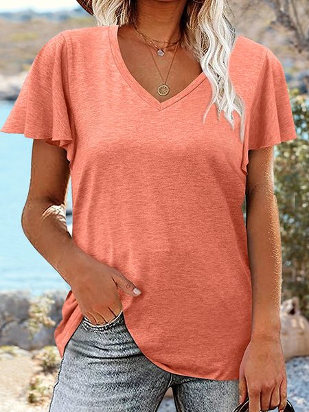 

Women's Cute Casual V Neck T-Shirt, Coral, T-shirts
