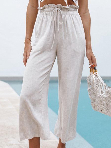 

Plain Cotton And Linen Linen Pants, Off white, Pants
