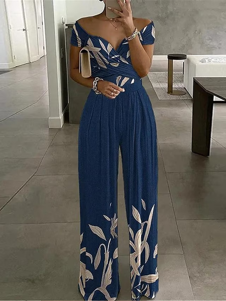 

Regular Fit Floral Casual Jersey Jumpsuit, Blue, Jumpsuits＆Rompers