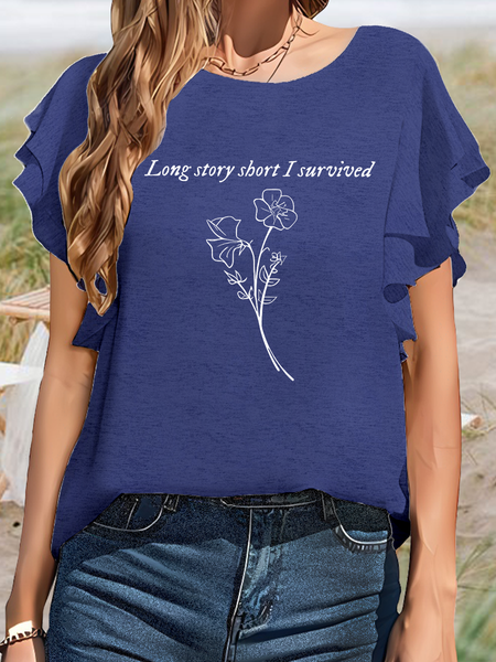 

Women’s Long Story Short I Survived Floral Casual T-Shirt, Blue, T-shirts
