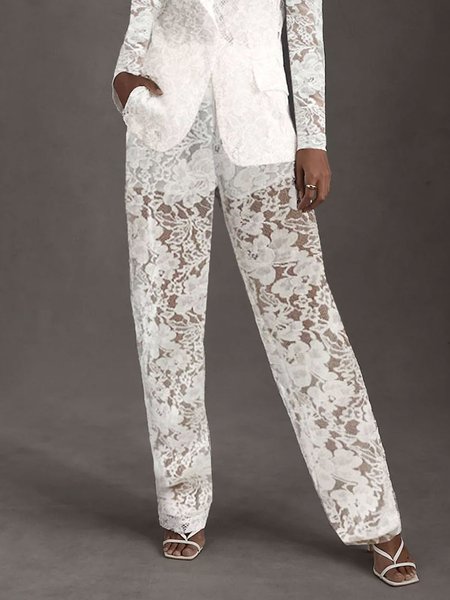 

Regular Fit Elegant Plain Fashion Pants, White, Pants