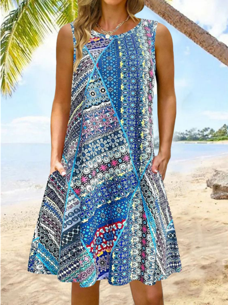 

Crew Neck Floral Casual Loose Dress, Green, Dresses