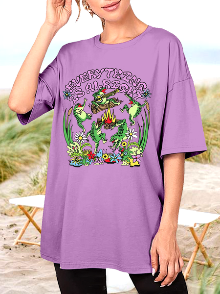 

Women’s Everything is Alright Frogs Casual T-Shirt, Purple, T-shirts