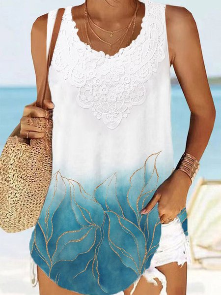 

Vacation Ombre Loose Crew Neck Tank Top, Blue, Tanks & Camis