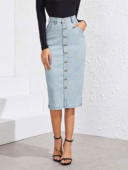 

Denim Plain Elegant Denim Skirt, Gray, Jeans