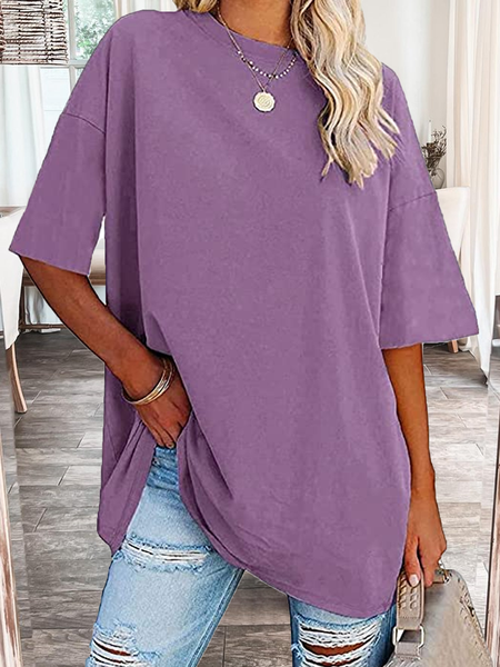 

Women's Plain Cotton Casual Loose T-Shirt, Purple, T-shirts