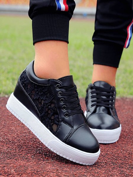 

Breathable Lace Hidden Casual Shoes, Black, Flats