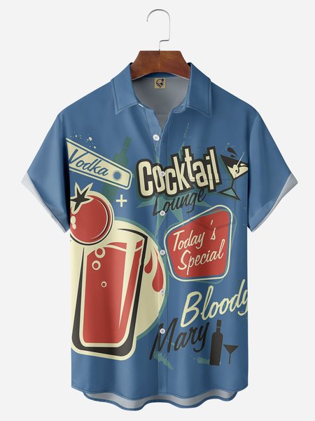 

Cocktail Chest Pocket Short Sleeve Hawaiian Shirt, Blue, Men Shirts