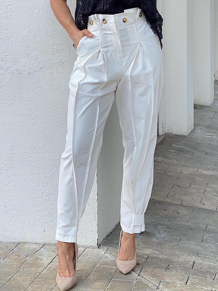 

Urban Lightweight Plain Loose Fashion Long Pants, White, Pants