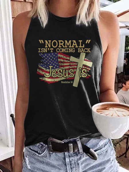 

Casual Normal Isn't Coming Back But Jesus Is 14 Crew Neck Tank Top, Black, Tanks & Camis