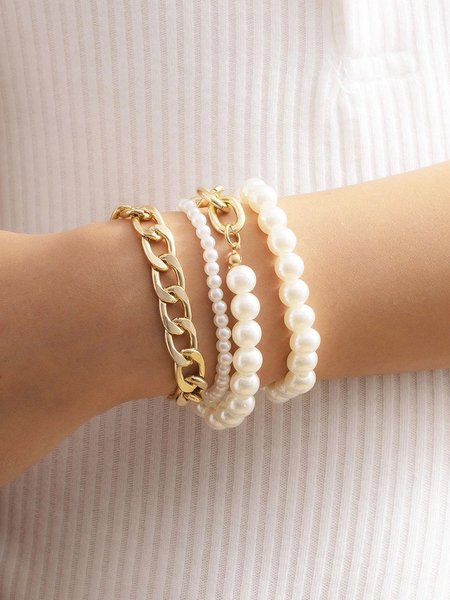 

Elegant Pearl Beaded Chain Multilayer Bracelet Party Holiday Everyday Women's Jewelry, Golden, Bracelets