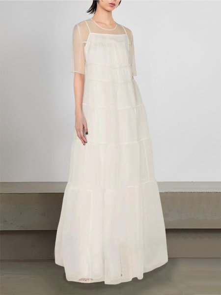 

Elegant Plain Crew Neck Loosen Maxi Dress, White, Maxi Dresses