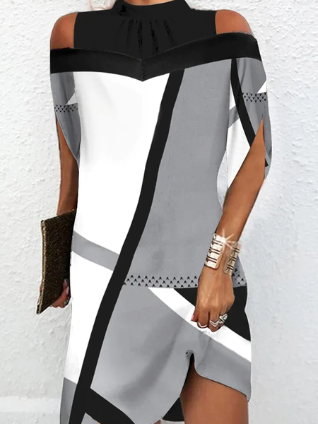 

Cold Shoulder Geometric Jersey Casual Dress, Black, Dresses