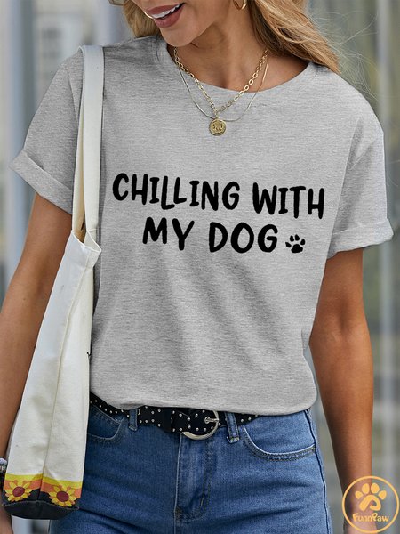 

Lilicloth X Funnpaw Women's Chilling With My Dog Pet Matching T-Shirt, Gray, T-shirts