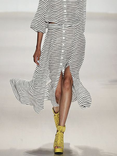 

Elegant Striped Regular Fit Skirt, White, Skirts