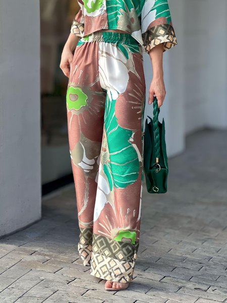 

Regular Fit Floral Elegant Fashion Pants, Green, Pants