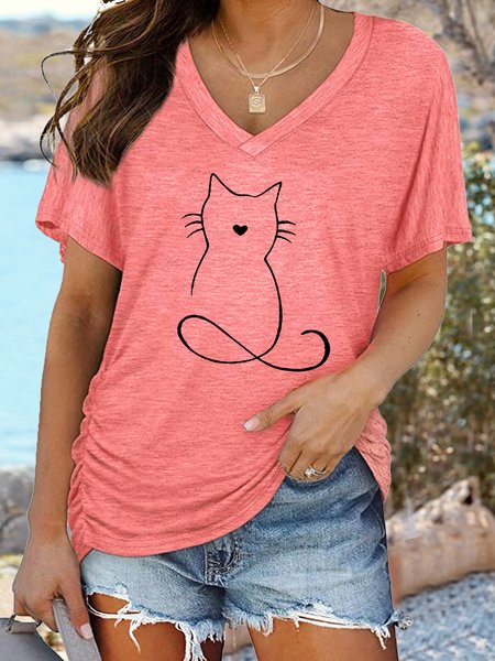 

Women's Casual Cat Lover T-Shirt, Coral, T-shirts