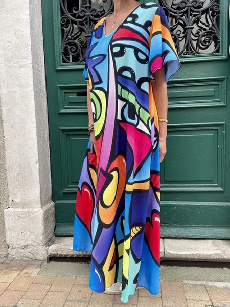 

Casual Loose Abstract Graphic Short sleeve Dress, Multicolor, Maxi Dresses