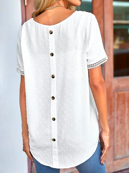 

Vacation Crew Neck Loose Buttoned Blouse, White, Shirts & Blouses