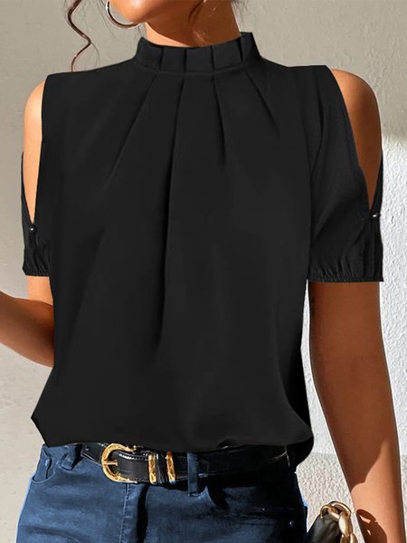 

Half Turtleneck Loose Simple Shirt, Black, Shirts & Blouses