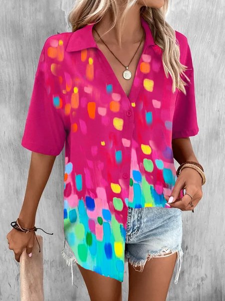 

Vacation Ombre Loose Shirt Collar Blouse, Pink, Shirts & Blouses
