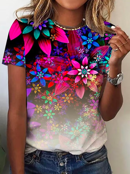 Crew Neck Floral Casual Loose T Shirt