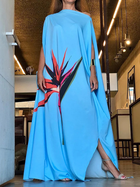 

Lightweight Floral Loose Asymmetrical Sleeveless Vacation Maxi Dress, Blue, Maxi Dresses