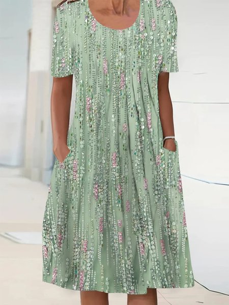 

Scoop Neck Floral Loose Casual Dress, Green, Dresses