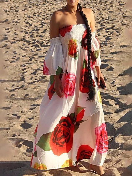 

Daily Vacation Regular Fit Floral Dress, White, Maxi Dresses