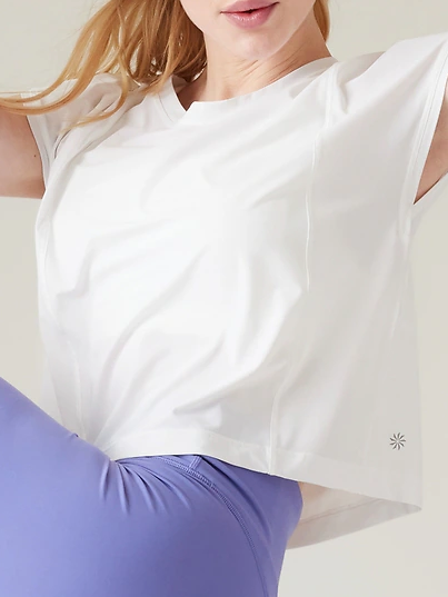 

Crew Neck Loose Sports Geometric Tank Top, White, T-Shirts
