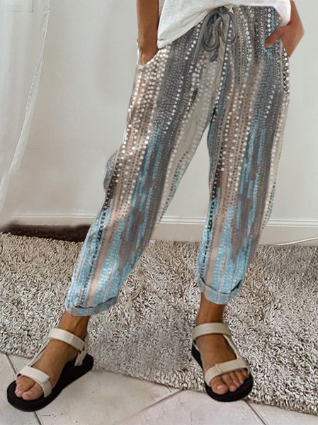 

Loose Casual Gradient Pattern Pants, Blue, Pants
