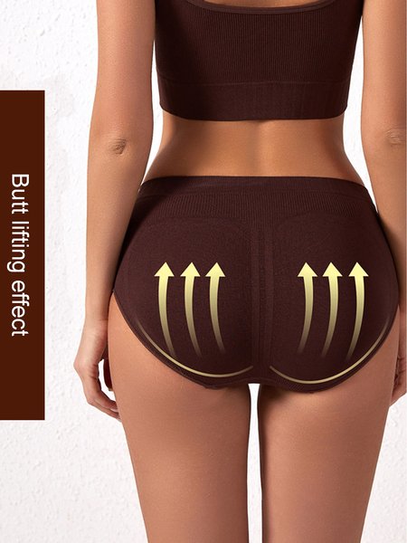 

Breathable Seamless Woven High Waist Casual Underwear, Coffee, Briefs
