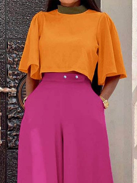 

Urban Loose Color Block Stand Collar Shirt, Orange, Blouses and Shirts