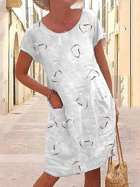 

women's linen boutique Linen Crew Neck Dress, White, Mini Dresses