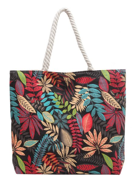 

Bohemia Tropical Plant Pattern Large Capacity Shoulder Bag Casual Urban Women's Tote Bag, Black, Bags