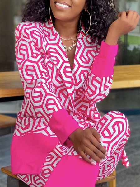 

Geometric Urban Lapel Collar Regular Fit Blazer, Rose red, Blazers