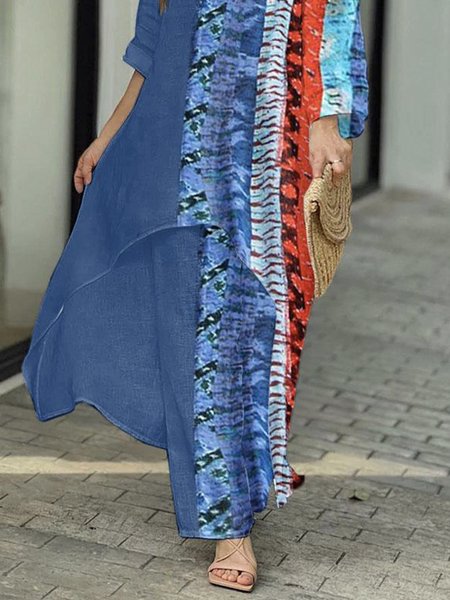 

Color Block Loose Casual Pants, Blue, Pants
