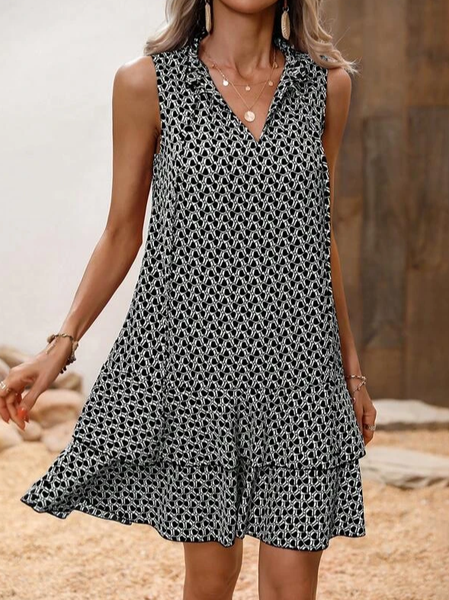 

Geometric Loose V Neck Casual Dress, Black, Dresses