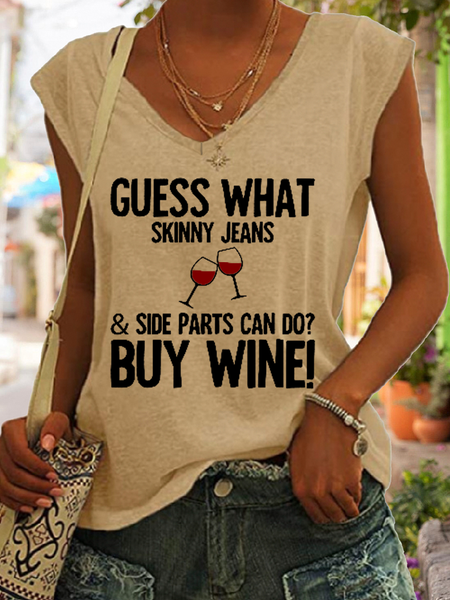 

Women's Funny Skinny Jeans & Side Parts Cotton-Blend Tank Top, Khaki, Tank Tops