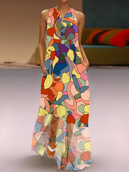 

Daily Colorblock Elegant V Neck Dress, As picture, Maxi Dresses