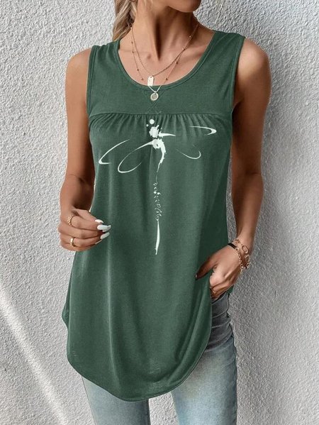 

Dragonfly Knitted Loose Casual Tank Top, Green, Tanks & Camis