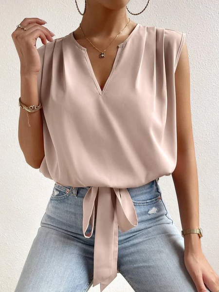 

Loose V Neck Casual Shirt, Nudepink, Tanks & Camis