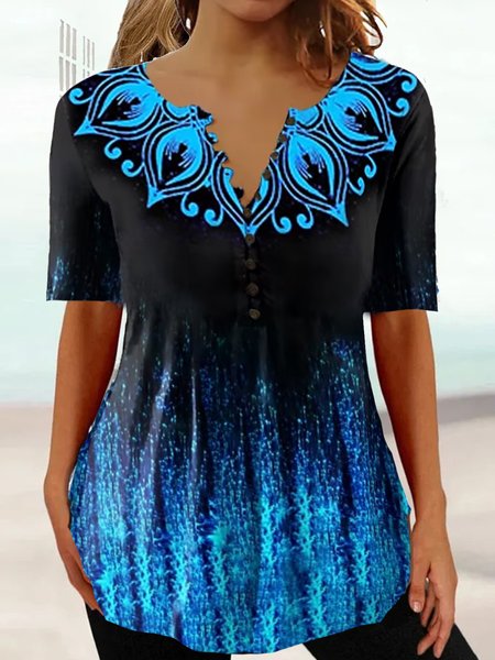 

Casual V Neck Ombre Loose Shirt, Blue, Shirts & Blouses