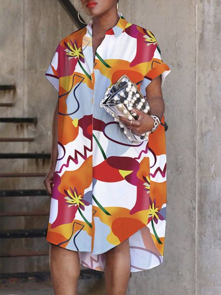 

Daily Urban Shirt Collar Abstract Loose Dress, Orange, Mini Dresses