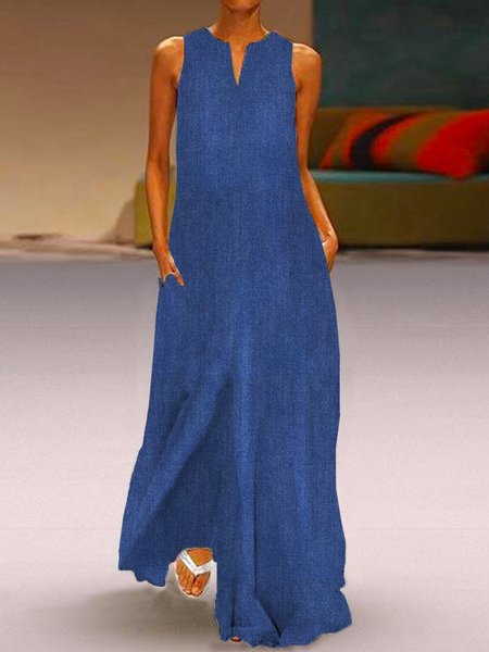 

Regular Fit Denim Casual Denim Dress, Blue, Maxi Dresses
