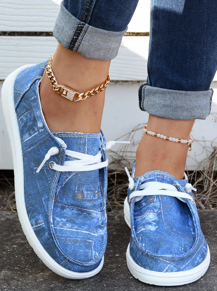

Women's Graphic Print Jeans Loafers Comfortable & Lightweight Ladies Shoes, Blue, Sneakers