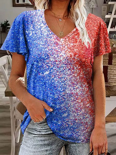 

Women's America Flag Print Casual V Neck T-Shirt, As picture, T-shirts