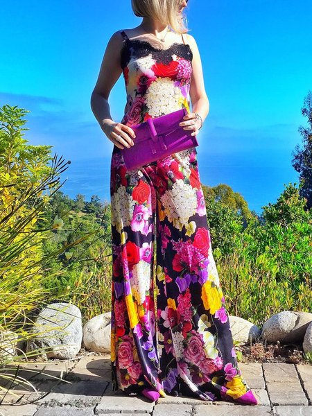 

Floral Vacation Regular Fit Spaghetti Jumpsuit, As picture, Jumpsuits