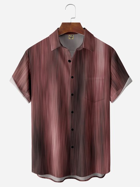 

Gradient Color Chest Pocket Short Sleeve Casual Shirt, Red, Men Shirts