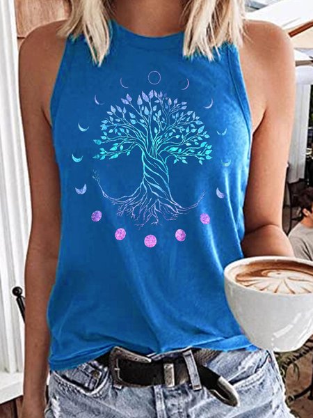 

Women's Casual Tree Moon Phases Tank Top, Blue, Tank Tops